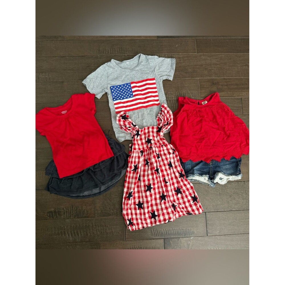 Patriotic USA America Girls Red White Blue Gingham Star Sundress Matching Sets